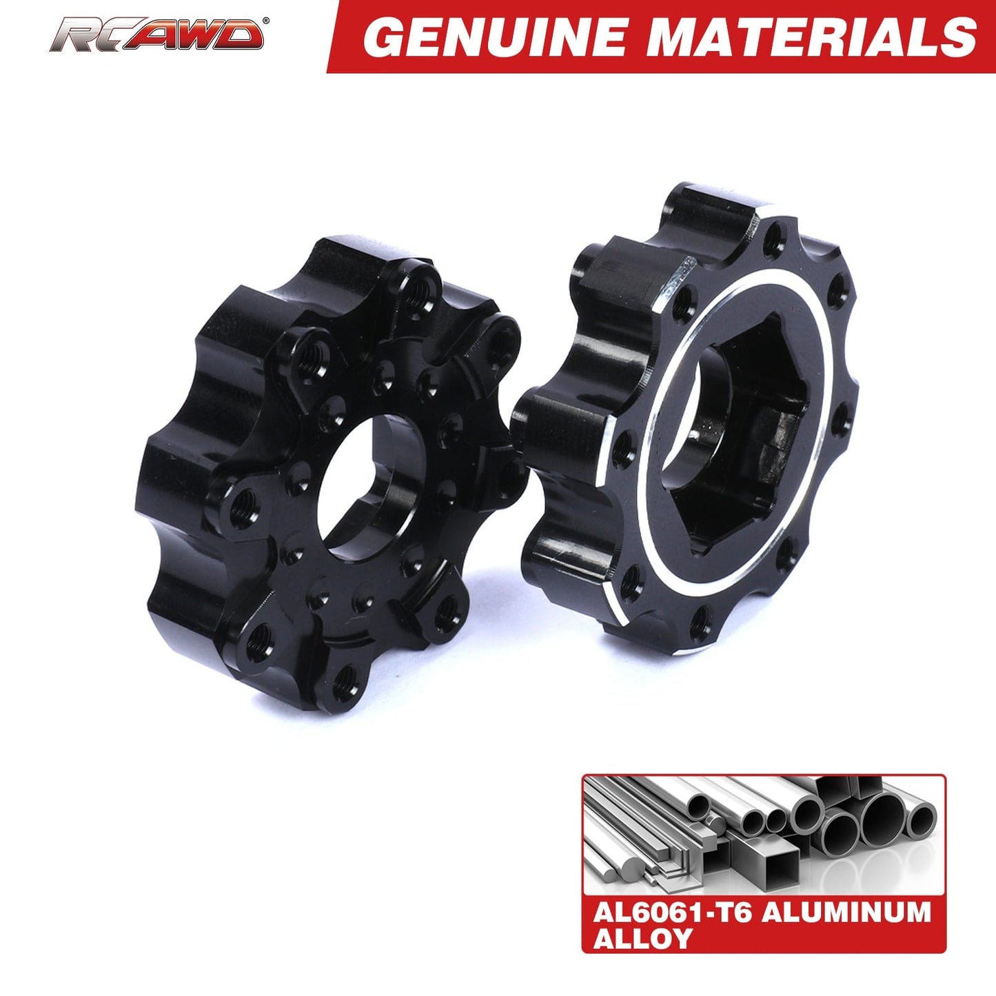 RCAWD UNIHEX 1/8 8x32 to 17mm ZERO Offset Aluminum Hex Adapters for Pro-line Narrow 3.8" TiresBlack