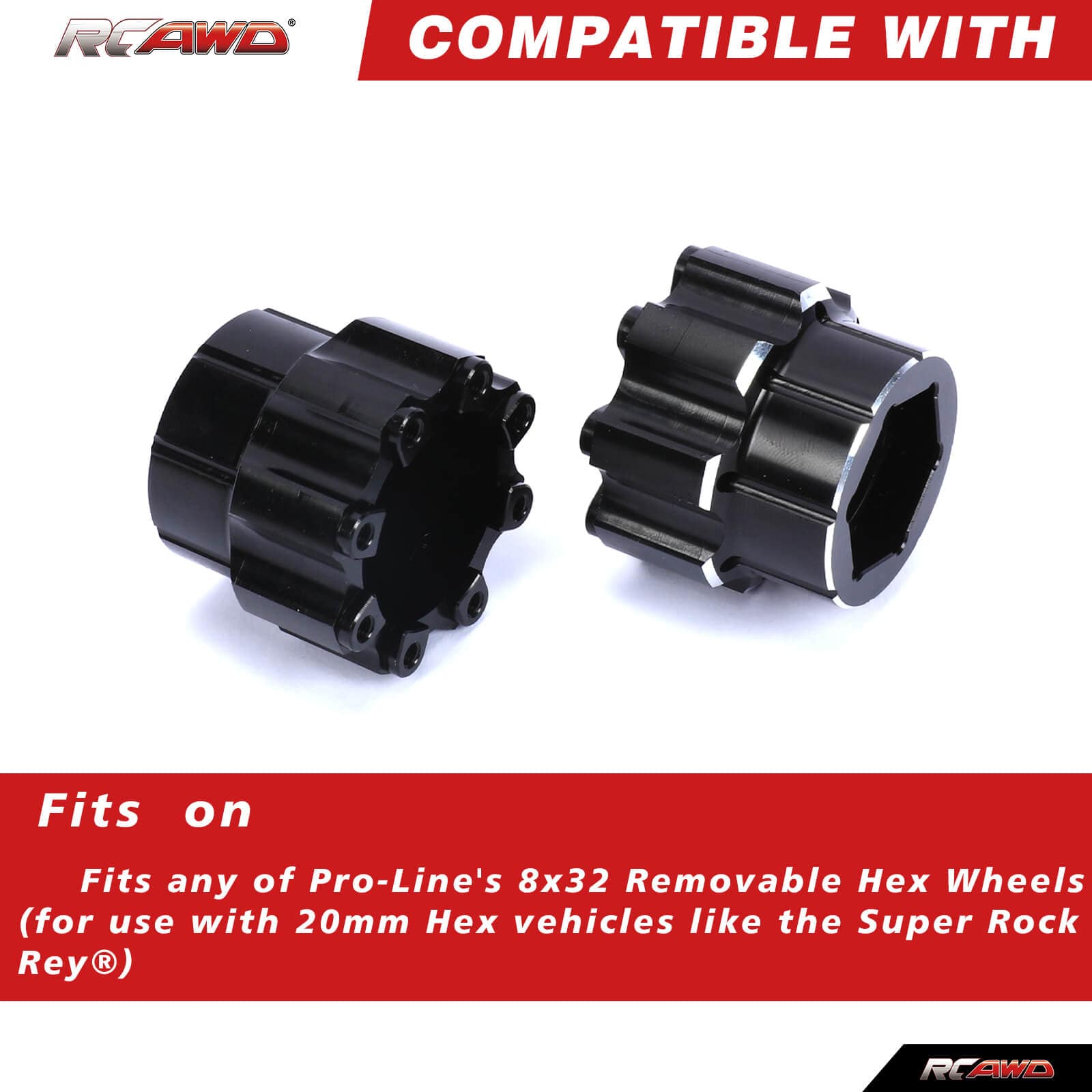 UNIHEX RC Wheel Hex Adapter 1/8 8x32 to 20mm Aluminum Hex Adapters for