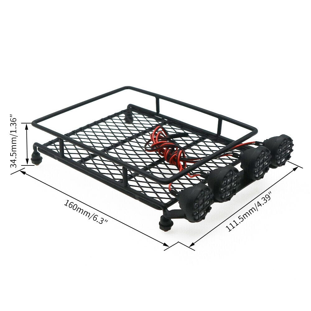 RCAWD UNIVERSAL RC UPGRADE PARTS RCAWD Roof Luggage Rack 4 LED Light RC Scale Parts