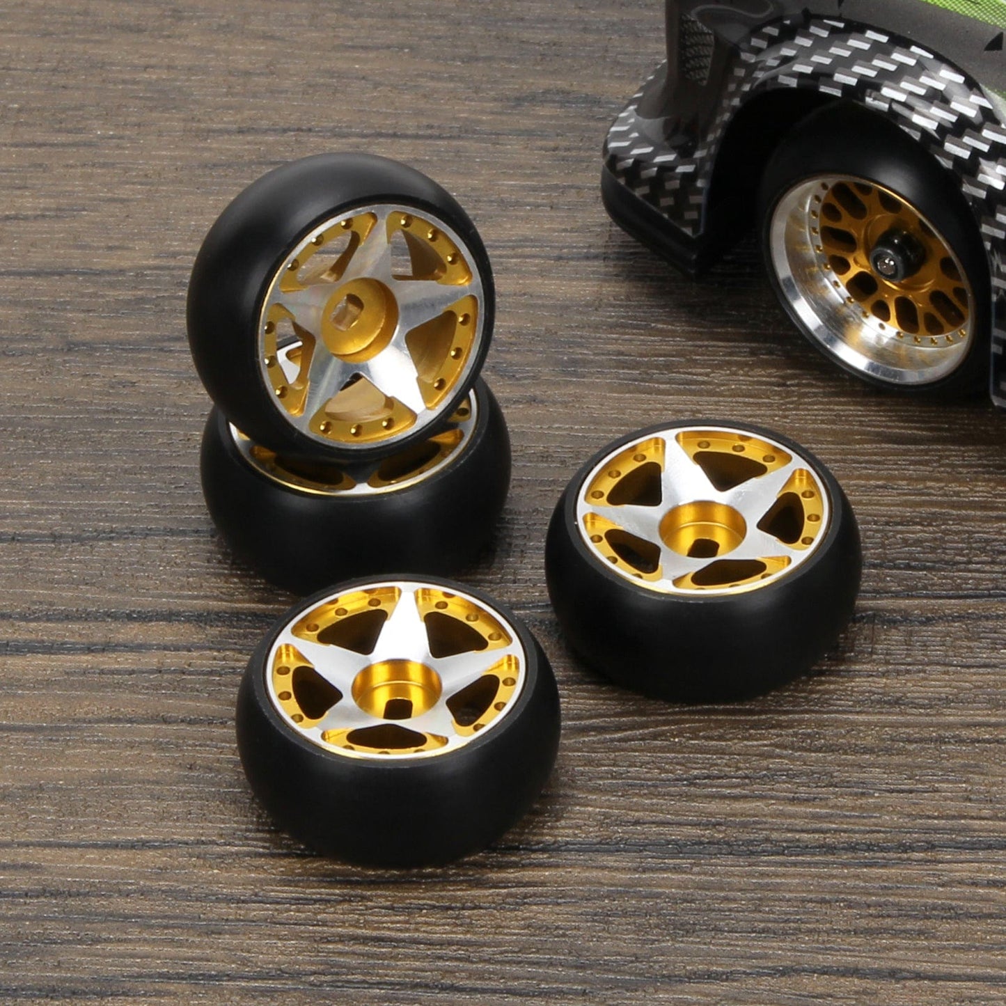 RCAWD WLTOYS K969 K989 P929 Golden / Pentagram 25mm Style RCAWD 4pcs 29*11mm RC Drift Wheel Tires for 1/28 Wltoys K969 K989 P929, kyosho mini-Z mini-Q mini-D