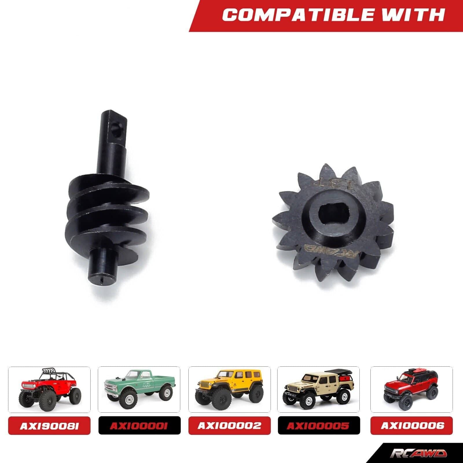 RCAWD Axial SCX24 13T Steel Front Rear Worm Gears Set -- RCAWD
