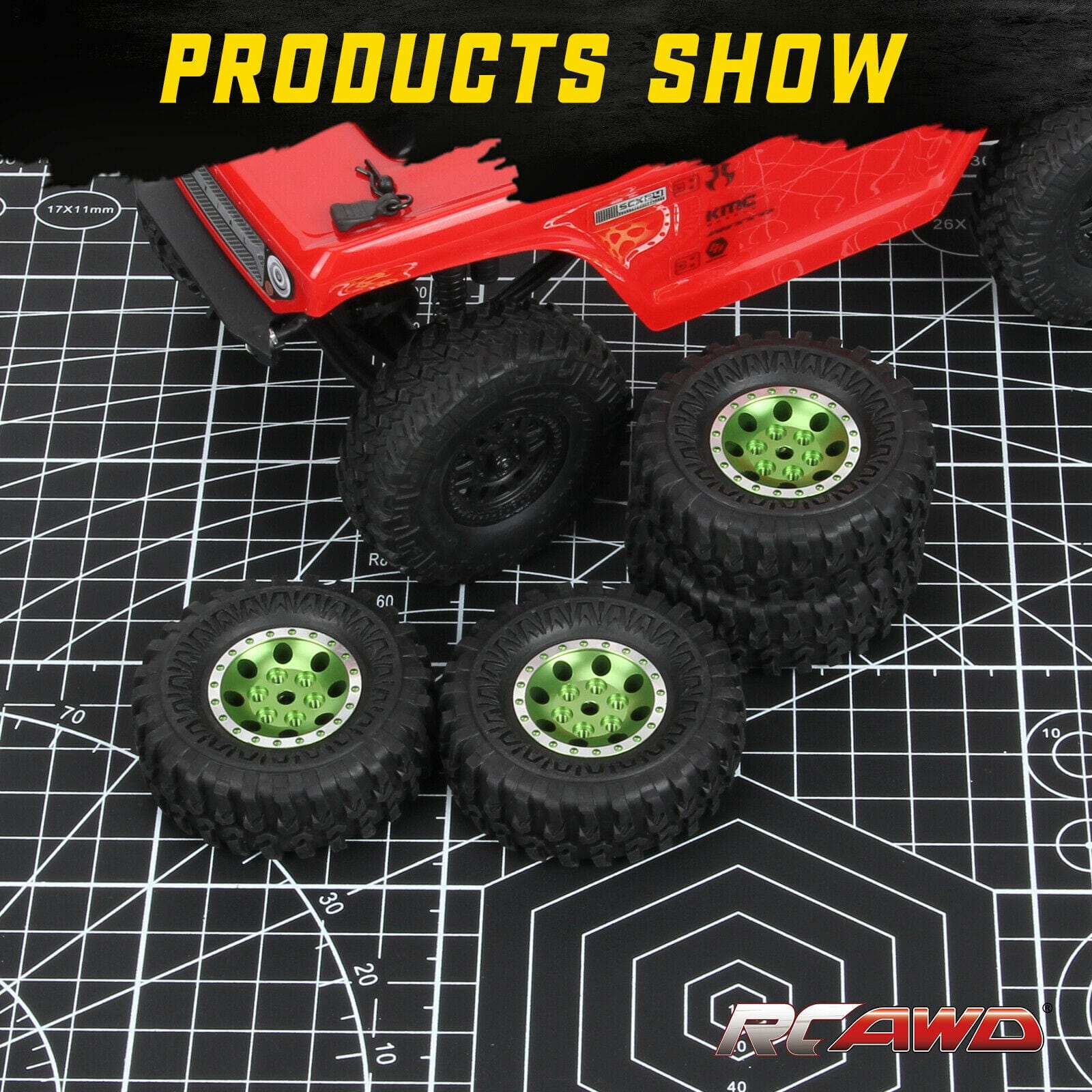 RCAWD AXIAL UPGRADE PARTS RCAWD 7mm Hex Wheel 8 Spoke Rubber Tire For Axial 1/24 SCX24 Crawlers AXI90081