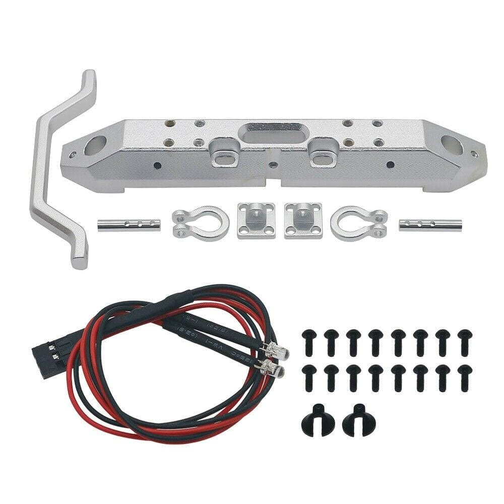 RCAWD AXIAL UPGRADE PARTS silver RCAWD alloy front bumper and light set for Axial 1/24 SCX24 crawler