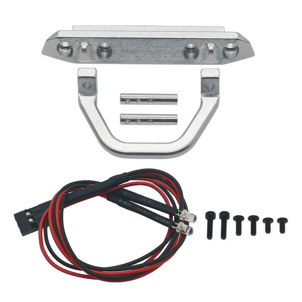 RCAWD AXIAL UPGRADE PARTS silver RCAWD alloy front bumper With car light set for Axial 1/24 SCX24 crawler