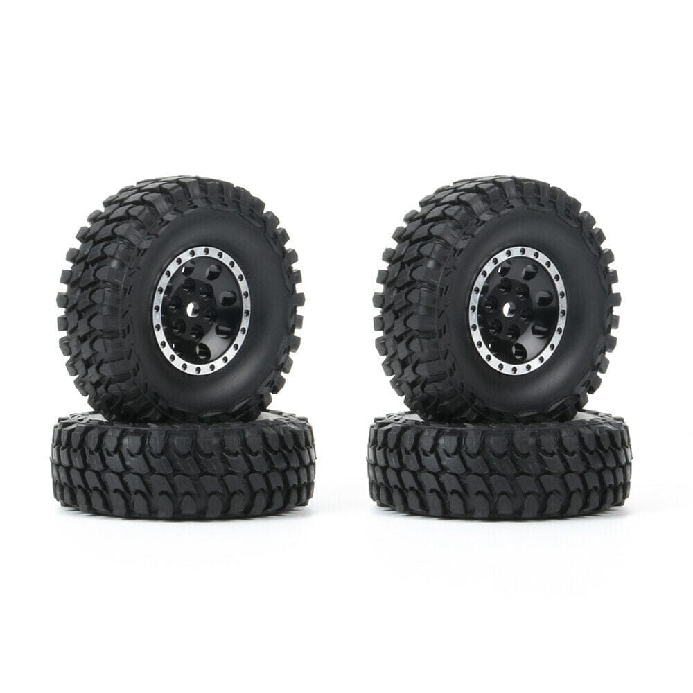 RCAWD Black Axial SCX24 8 spoke CNC wheel rim & rubber tire upgrade parts