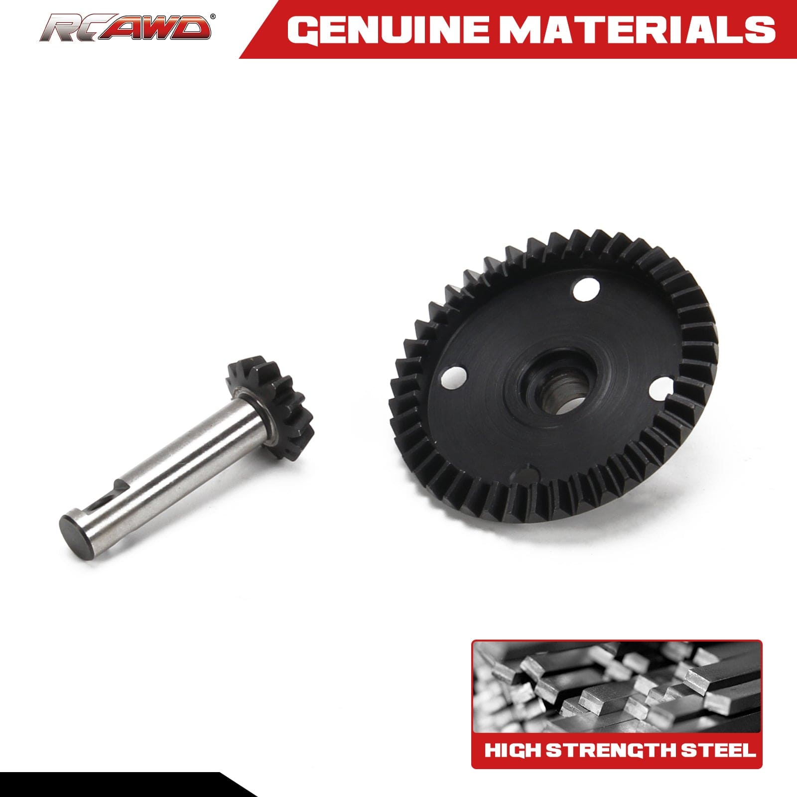 RCAWD Black Super heavy duty 40crmo F/R 13T Differential Pinion gear diff gear and Diff Ring Gear 43T for 1-8 Losi LMT RC car Upgrded part