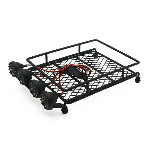 RCAWD RC CAR UPGRADE PARTS RCAWD Roof Luggage Rack 4 LED Light for Redcat Arrma Axial HPI Wltoys RC Scale Parts