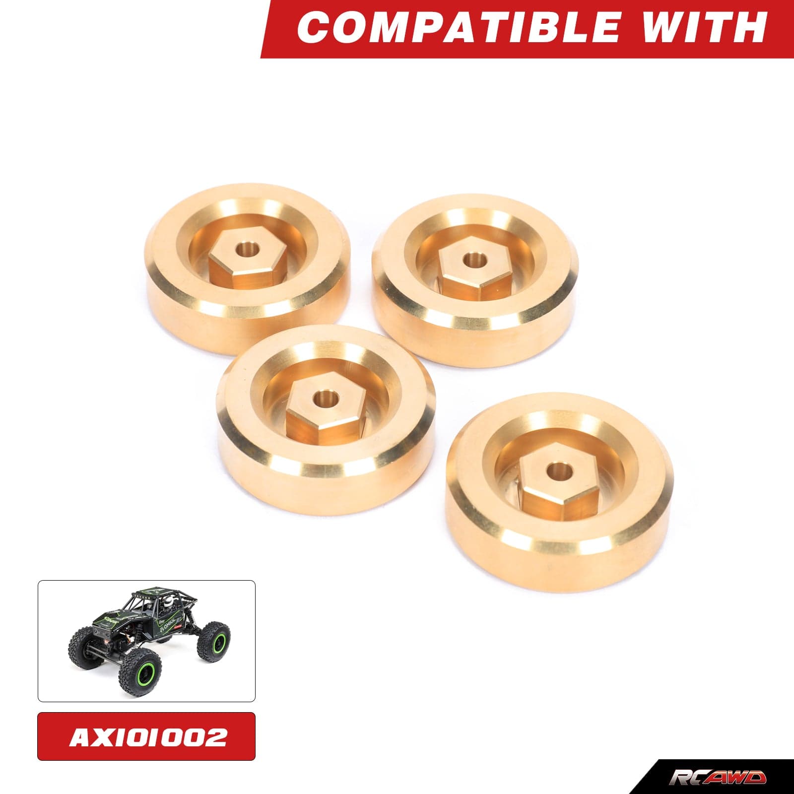 RCAWD RCAWD Axial UTB18 Capra 4x CNC machined brass weighted hex hub set, hex weights 268g total D2-AXI212015Y