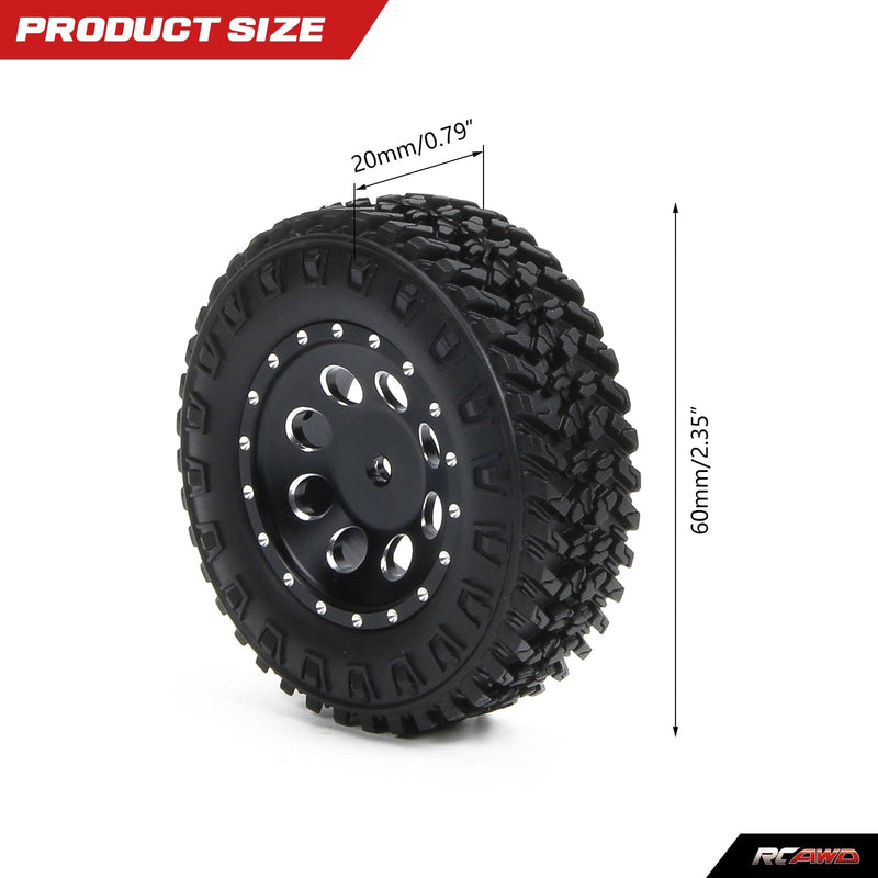 RCAWD 4pcs 1.25” 60*20mm Full Alloy Wheel Tire for FMS FCX24 and SCX24 Crawlers - RCAWD