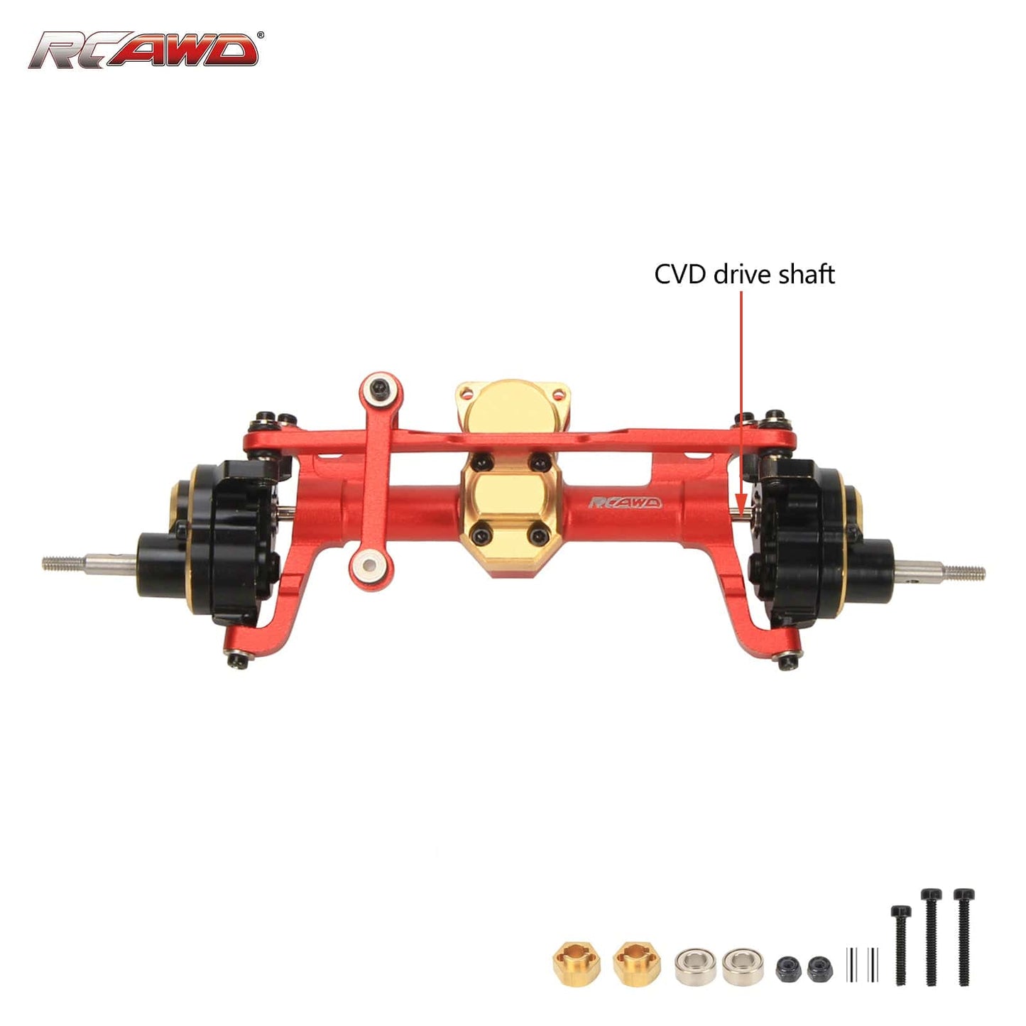 RCAWD Red / CVD RCAWD full metal front CVD portal axle for 1/24  Axial SCX24 crawlers