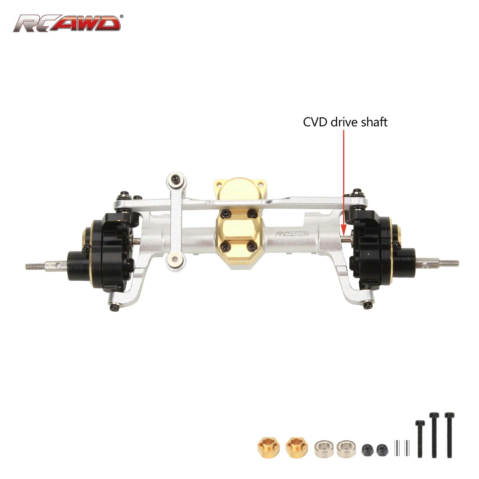 RCAWD Silver / CVD RCAWD full metal front CVD portal axle for 1/24  Axial SCX24 crawlers